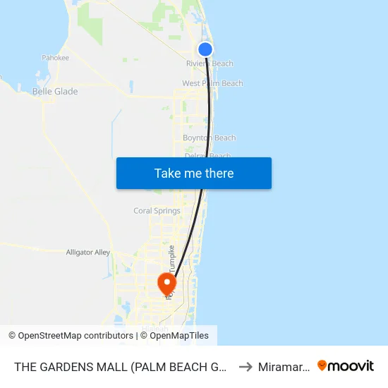 THE GARDENS MALL (PALM BEACH GARDENS) to Miramar, FL map