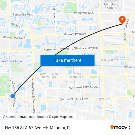 Nw 186 St & 67 Ave to Miramar, FL map