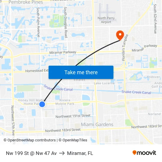 Nw 199 St @ Nw 47 Av to Miramar, FL map