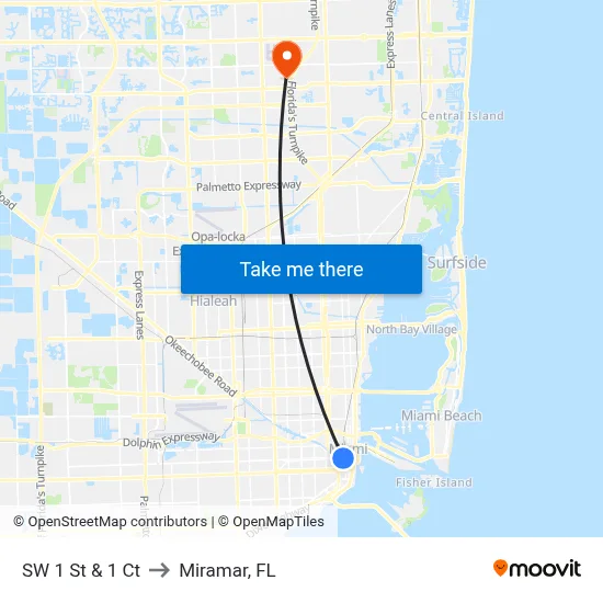 SW 1 St & 1 Ct to Miramar, FL map