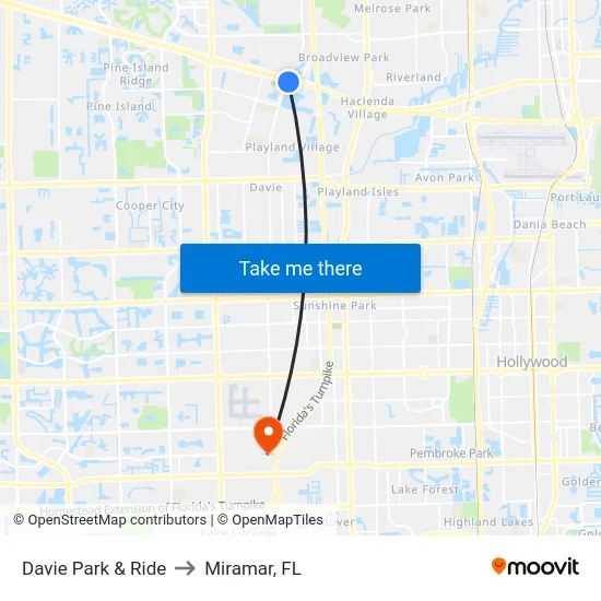 Davie Park & Ride to Miramar, FL map
