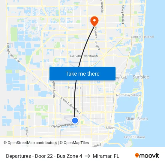 Departures - Door 22 - Bus Zone 4 to Miramar, FL map