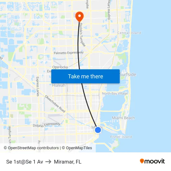 Se 1st@Se 1 Av to Miramar, FL map