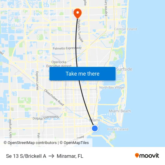 Se 13 S/Brickell A to Miramar, FL map