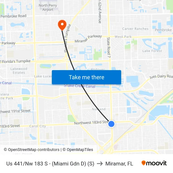 Us 441/Nw 183 S - (Miami Gdn D) (S) to Miramar, FL map