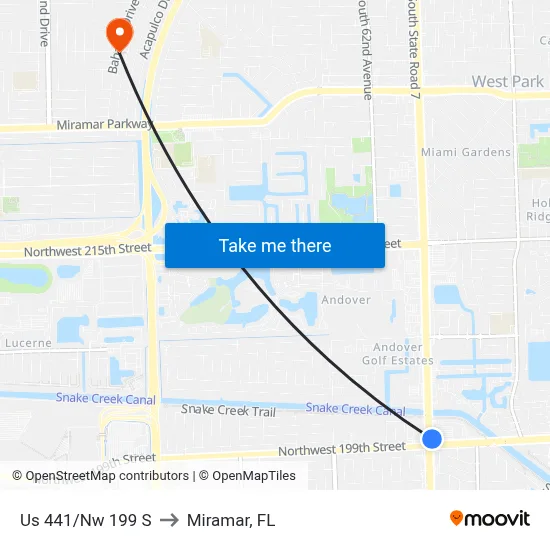Us 441/Nw 199 S to Miramar, FL map