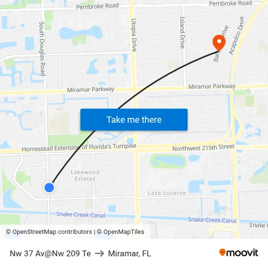 Nw 37 Av@Nw 209 Te to Miramar, FL map