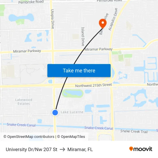 University Dr/Nw 207 St to Miramar, FL map