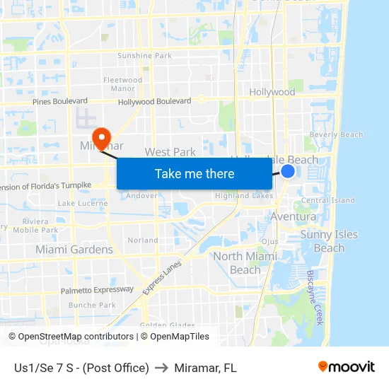 Us1/Se 7 S - (Post Office) to Miramar, FL map
