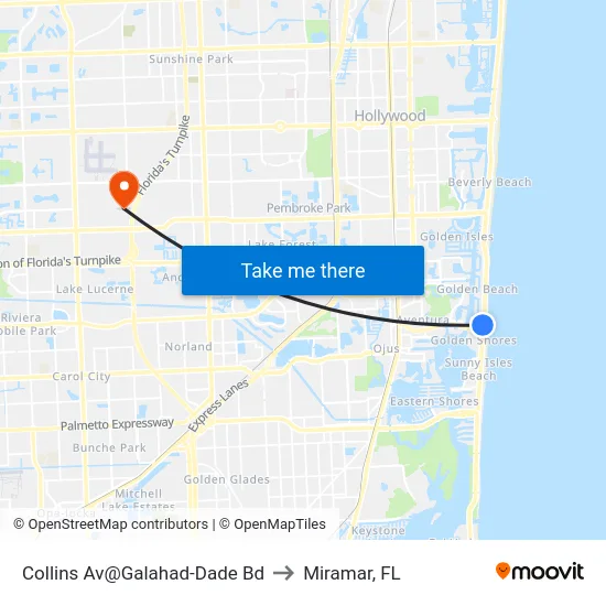 Collins Av@Galahad-Dade Bd to Miramar, FL map
