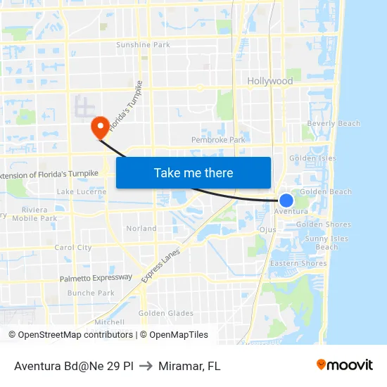 Aventura Bd@Ne 29 Pl to Miramar, FL map