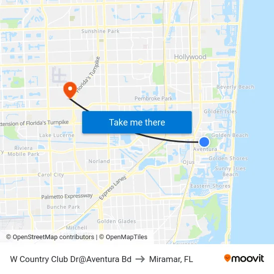 W Country Club Dr@Aventura Bd to Miramar, FL map