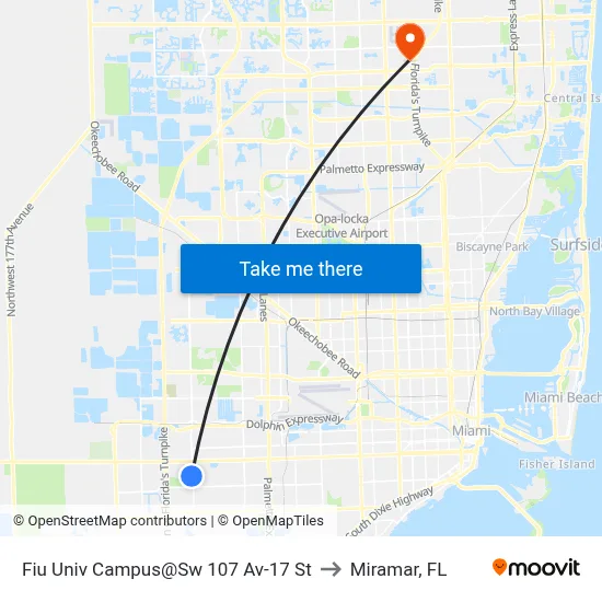 Fiu Univ Campus@Sw 107 Av-17 St to Miramar, FL map