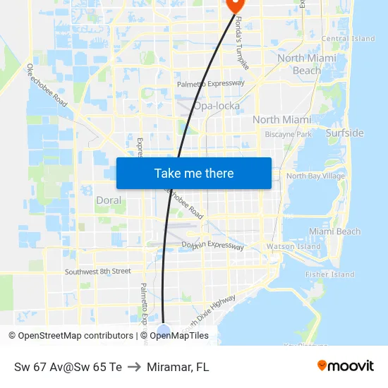 Sw 67 Av@Sw 65 Te to Miramar, FL map
