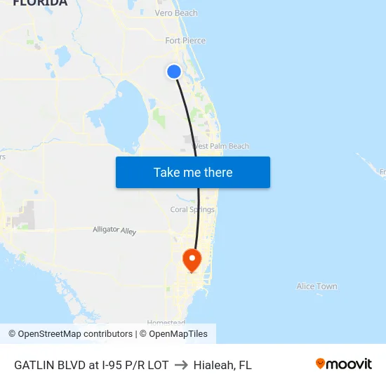 GATLIN BLVD at I-95 P/R LOT to Hialeah, FL map