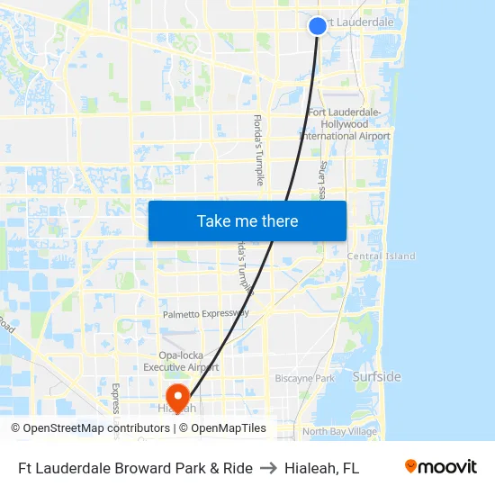 Ft Lauderdale Broward Park & Ride to Hialeah, FL map