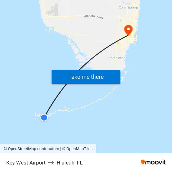 Key West Airport to Hialeah, FL map