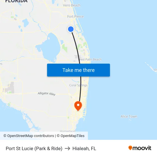 Port St Lucie (Park & Ride) to Hialeah, FL map