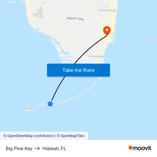 Big Pine Key to Hialeah, FL map