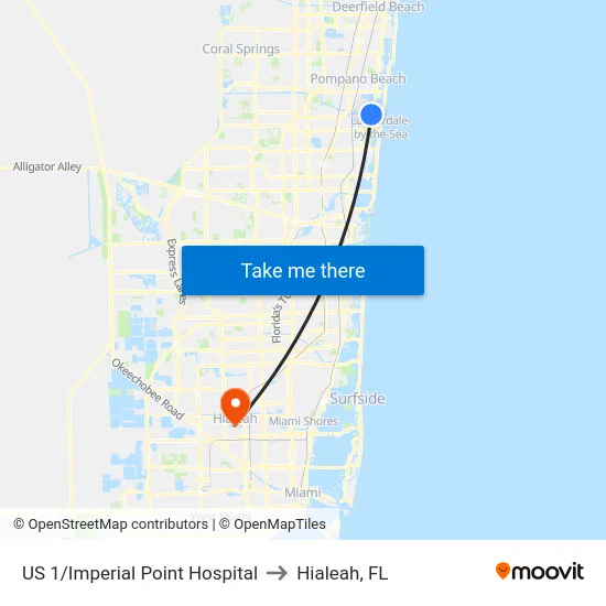 US 1/Imperial Point Hospital to Hialeah, FL map