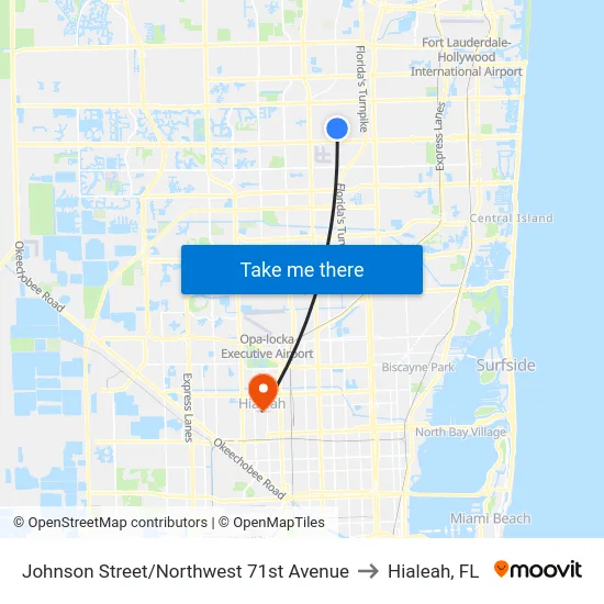 Johnson Street/Northwest 71st Avenue to Hialeah, FL map