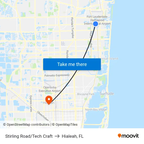 Stirling Road/Tech Craft to Hialeah, FL map