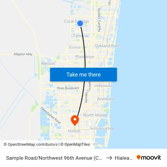 Sample Road/Northwest 96th Avenue (Coral Hills Drive) to Hialeah, FL map