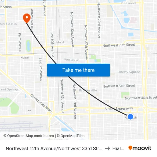 Northwest 12th Avenue/Northwest 33rd Street - (Allapattah Metrorail Station) to Hialeah, FL map