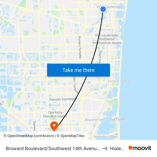 Broward Boulevard/Southwest 14th Avenue (Police Department) to Hialeah, FL map