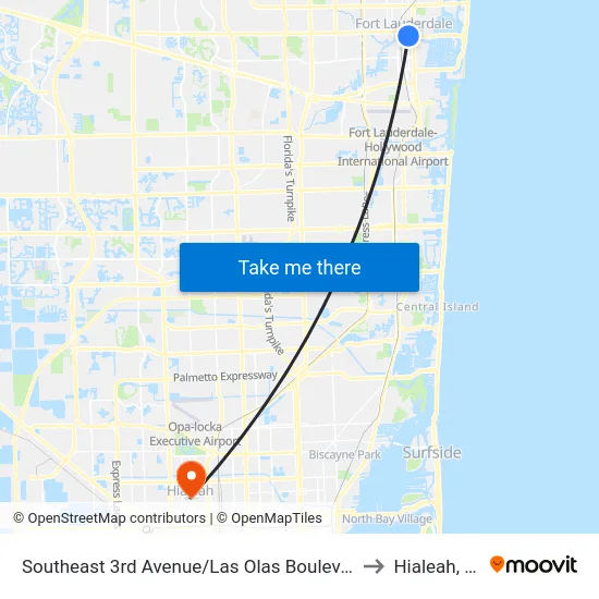 Southeast 3rd Avenue/Las Olas Boulevard to Hialeah, FL map