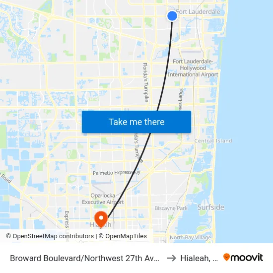 Broward Boulevard/Northwest 27th Avenue to Hialeah, FL map