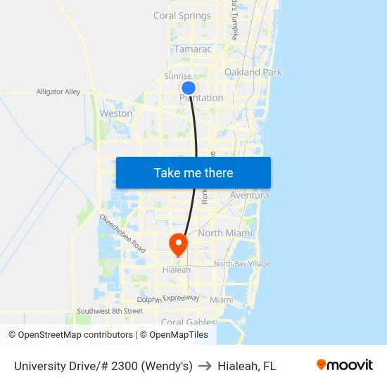 University Drive/# 2300 (Wendy's) to Hialeah, FL map