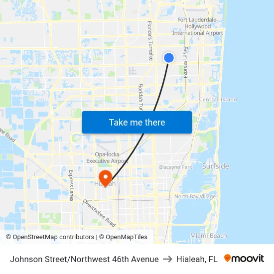 Johnson Street/Northwest 46th Avenue to Hialeah, FL map