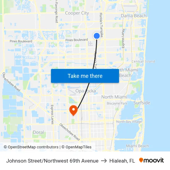 Johnson Street/Northwest 69th Avenue to Hialeah, FL map