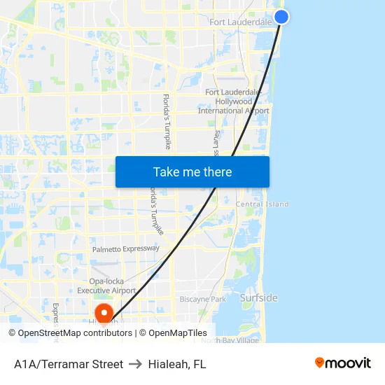 A1A/Terramar Street to Hialeah, FL map
