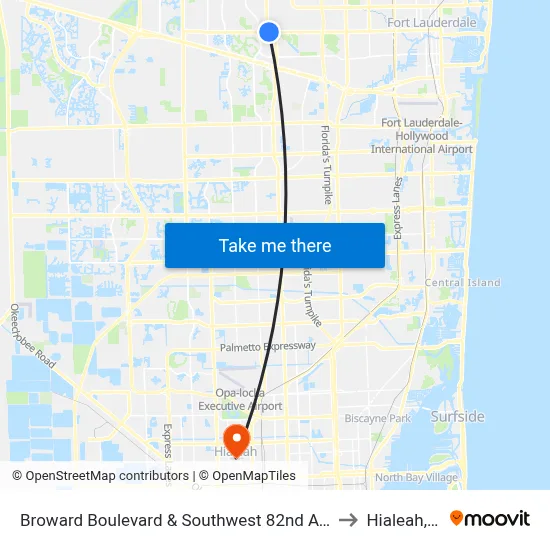 Broward Boulevard & Southwest 82nd Avenue to Hialeah, FL map