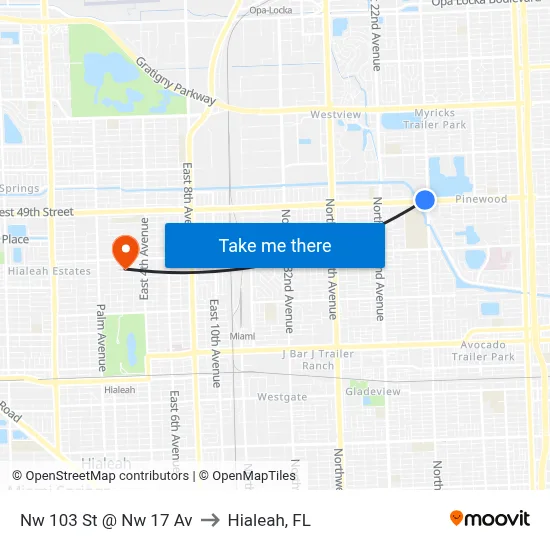 Nw 103 St @ Nw 17 Av to Hialeah, FL map