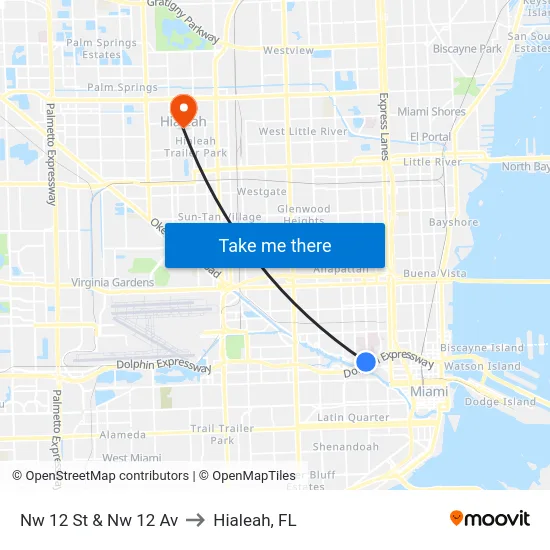Nw 12 St & Nw 12 Av to Hialeah, FL map
