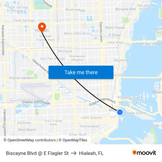 Biscayne Blvd @ E Flagler St to Hialeah, FL map