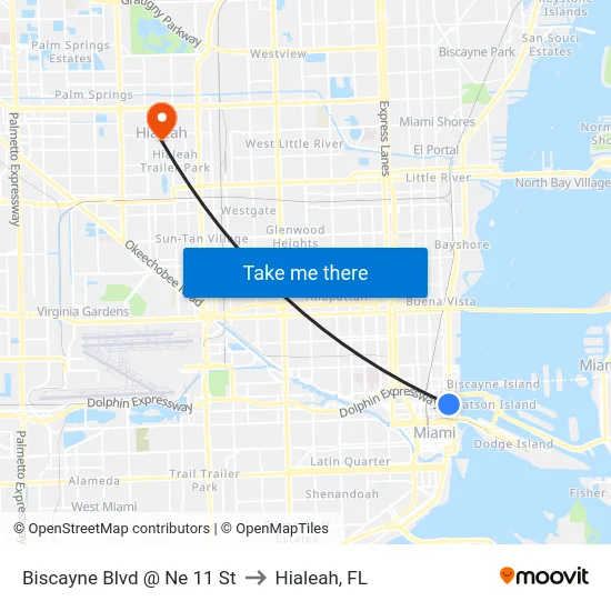 Biscayne Blvd @ Ne 11 St to Hialeah, FL map