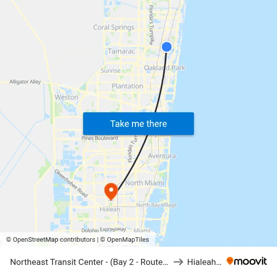 Northeast Transit Center - (Bay 2 - Route 42 West) to Hialeah, FL map