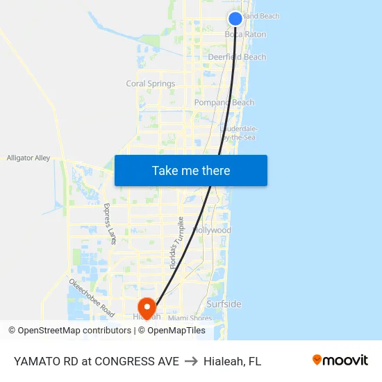 YAMATO RD at CONGRESS AVE to Hialeah, FL map