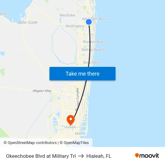 Okeechobee Blvd at Military Trl to Hialeah, FL map