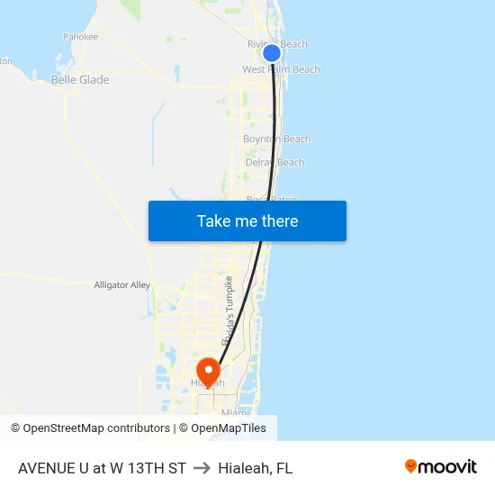 AVENUE U at W 13TH ST to Hialeah, FL map