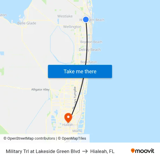 Military Trl at Lakeside Green Blvd to Hialeah, FL map