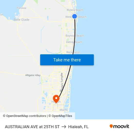 AUSTRALIAN  AVE at 25TH ST to Hialeah, FL map