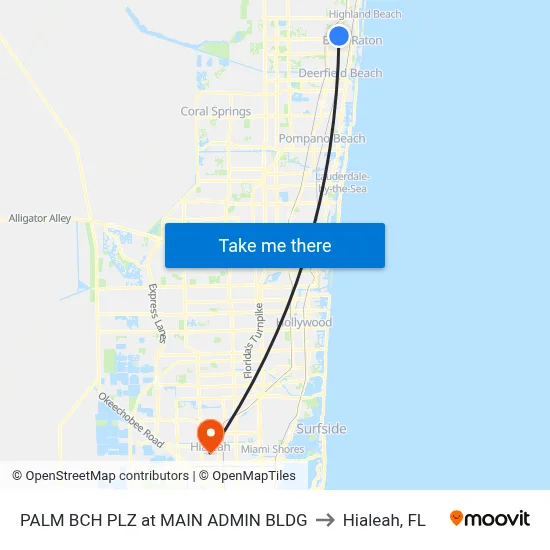 PALM BCH PLZ at  MAIN ADMIN BLDG to Hialeah, FL map