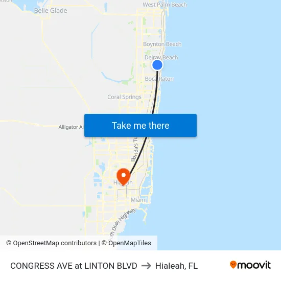CONGRESS AVE at  LINTON BLVD to Hialeah, FL map