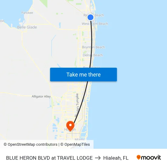BLUE HERON  BLVD at TRAVEL LODGE to Hialeah, FL map