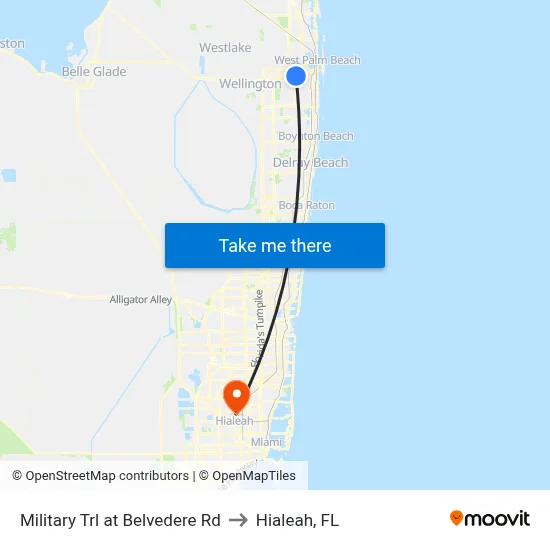 Military Trl at Belvedere Rd to Hialeah, FL map